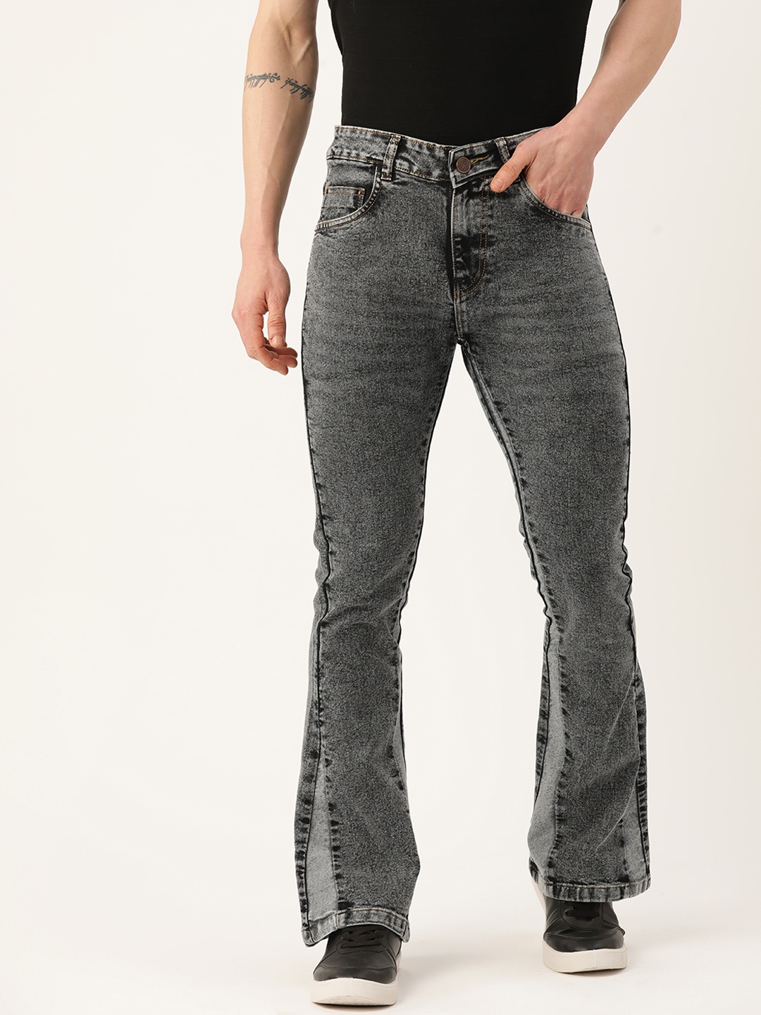 

PARIS HAMILTON Men Bootcut Heavy Fade Colourblocked Stretchable Jeans, Charcoal