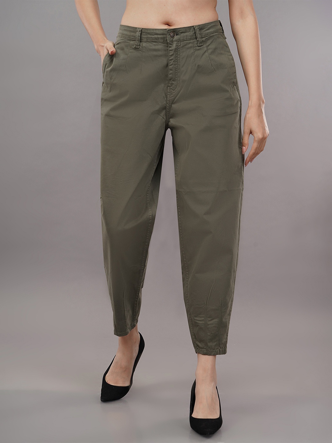 

DressBerry Women Mom Fit High-Rise Regular Trousers, Olive