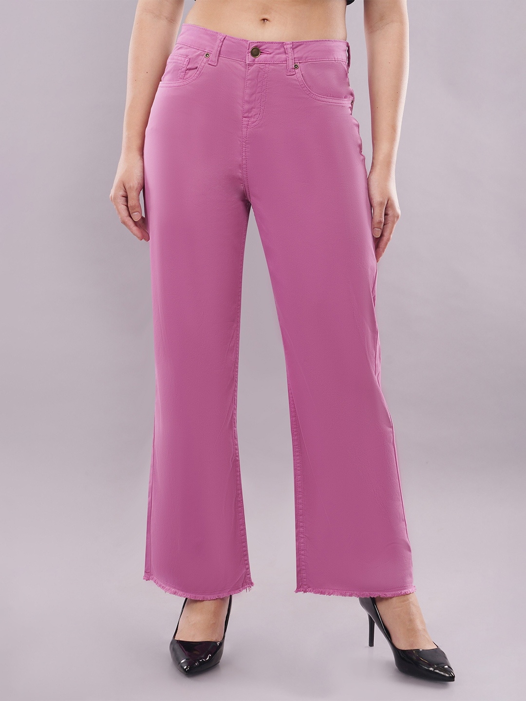 

DressBerry Women Flared High-Rise Parallel Trousers, Magenta