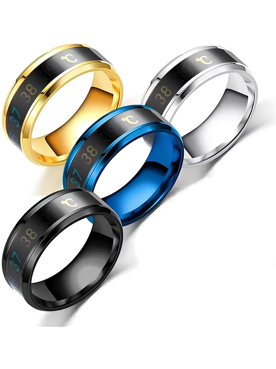 

KARISHMA KREATIONS Set of 4 Stainless Steel Adjustable Finger Rings, Gold