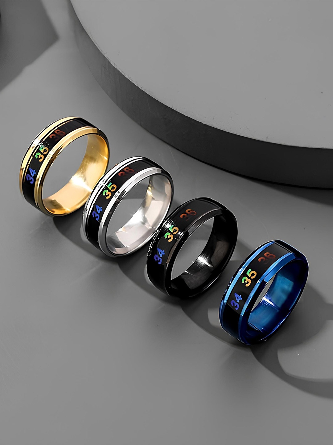 

KARISHMA KREATIONS Set Of 4 Stainless Steel Temperature Detailed Rings, Gold