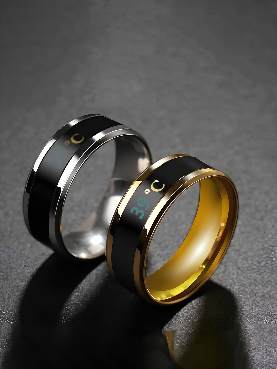 

KARISHMA KREATIONS Set of 2 Stainless Steel Temperature Detailed Ring, Gold