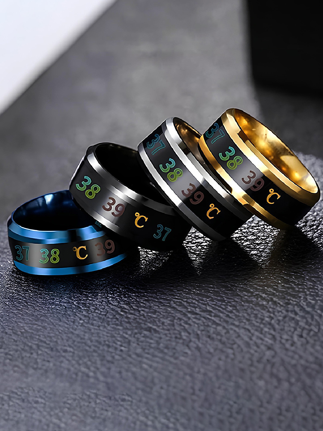 

KARISHMA KREATIONS Set of 4 Stainless Steel Temperature Detailed Ring, Black