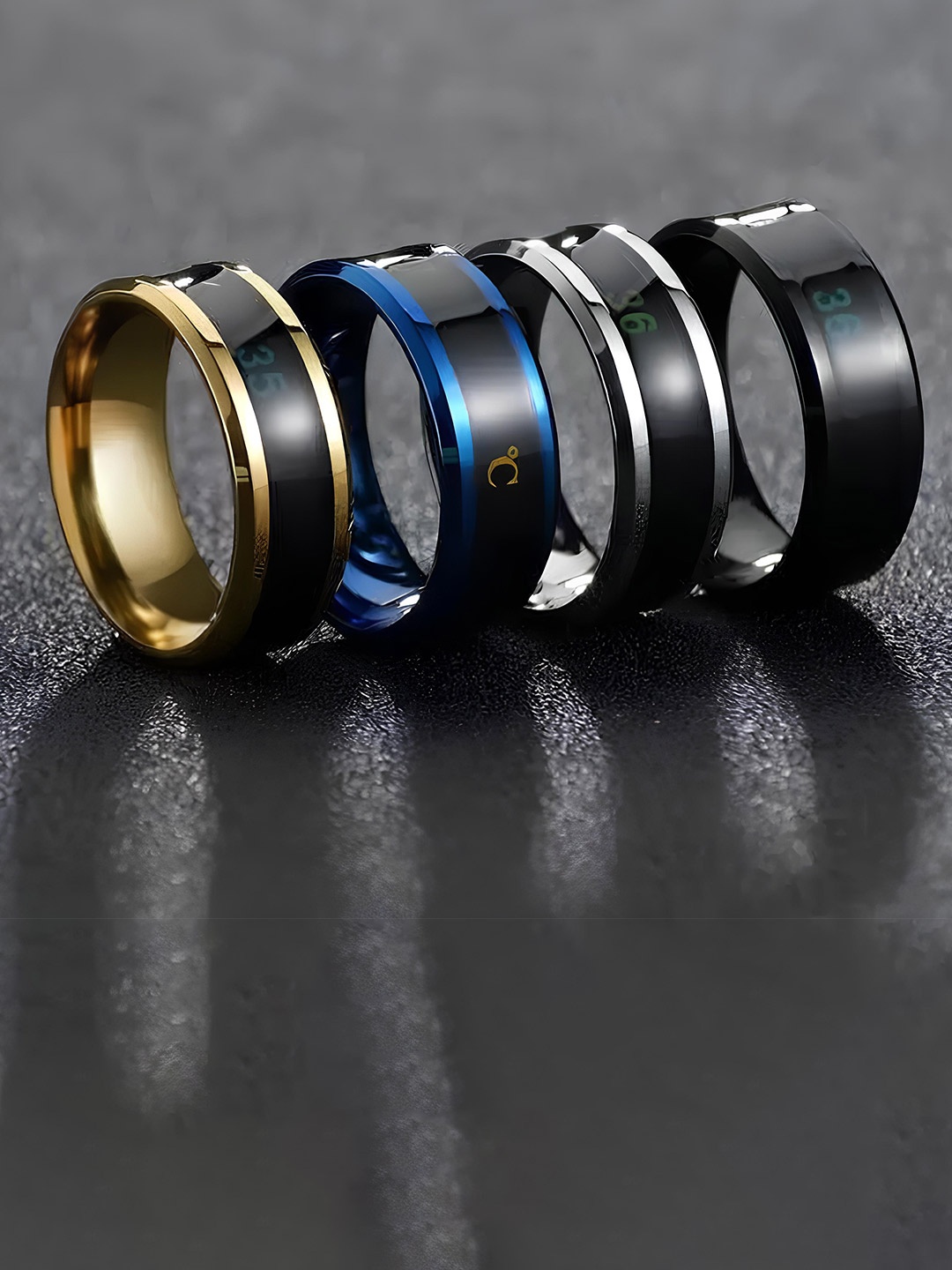 

KARISHMA KREATIONS Set of 4 Gold-Plated & Silver-Plated Temperature Finger Rings, Black