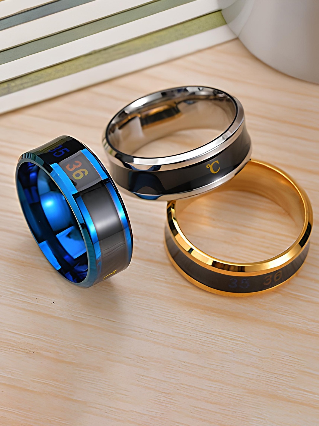 

KARISHMA KREATIONS Unisex Set Of 3 Gold-Plated & Silver Plated Stainless Steel Rings