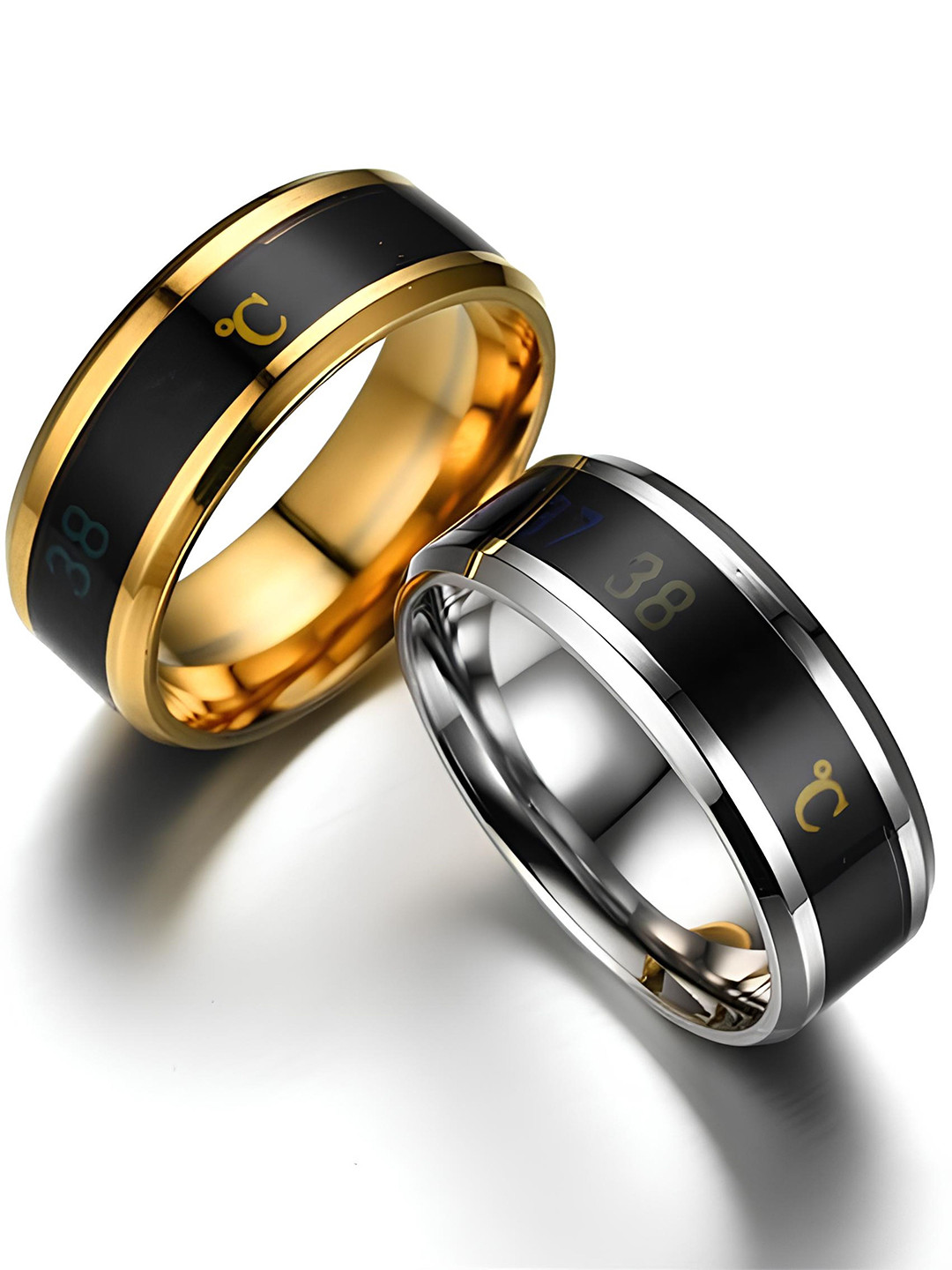 

KARISHMA KREATIONS Unisex Set Of 2 Gold & Silver Plated Stainless Steel Finger Rings
