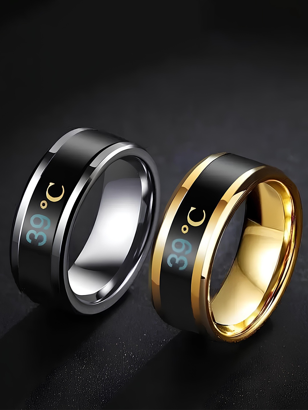 

KARISHMA KREATIONS Set Of 2 Stainless Steel Temperature Finger Ring, Gold
