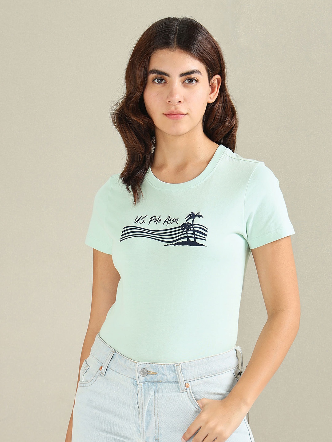 

U.S. Polo Assn. Women Printed Round Neck T-shirt, Green