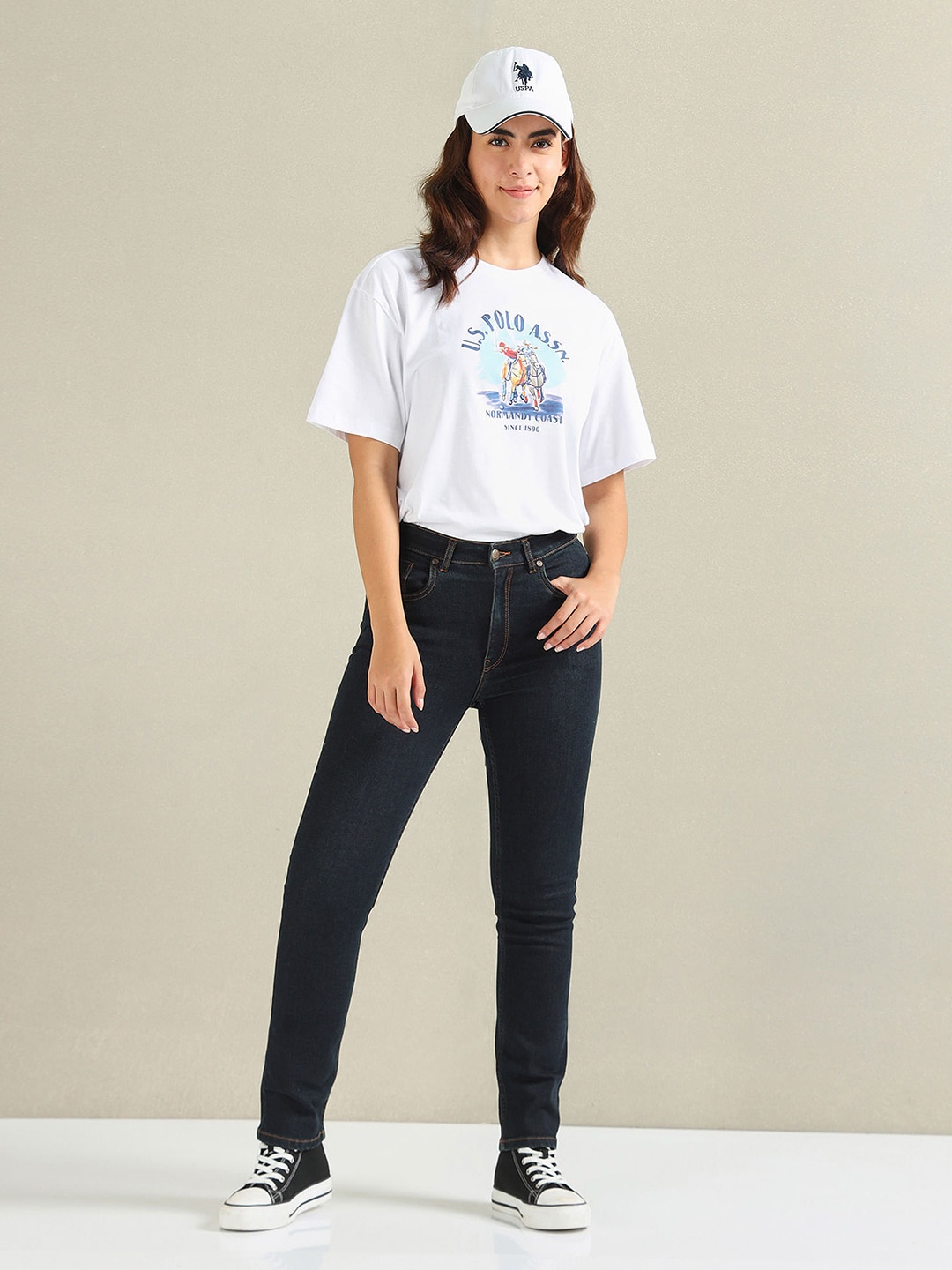 

U.S. Polo Assn. Women Printed Cotton Oversized T-shirt, White