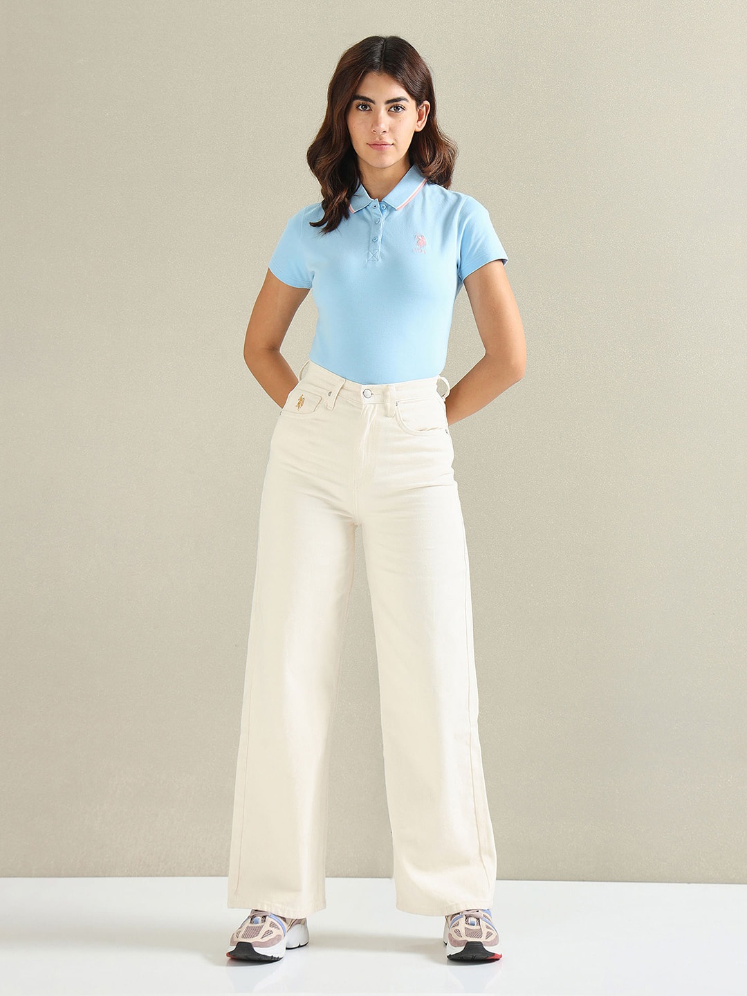 

U.S. Polo Assn. Women Polo Collar Cotton T-Shirt, Blue