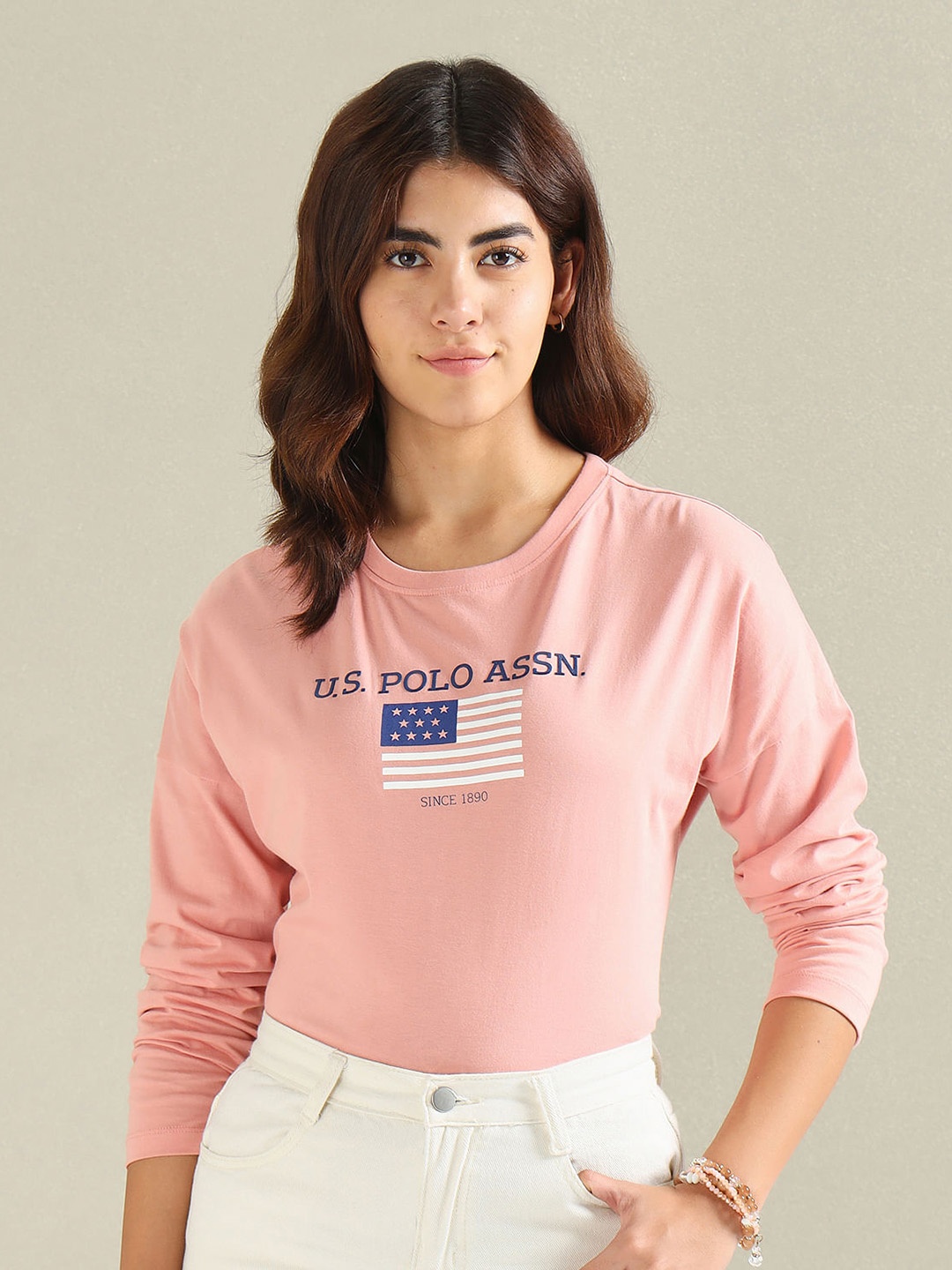 

U.S. Polo Assn. Women Typography Printed Casual T-shirt, Pink