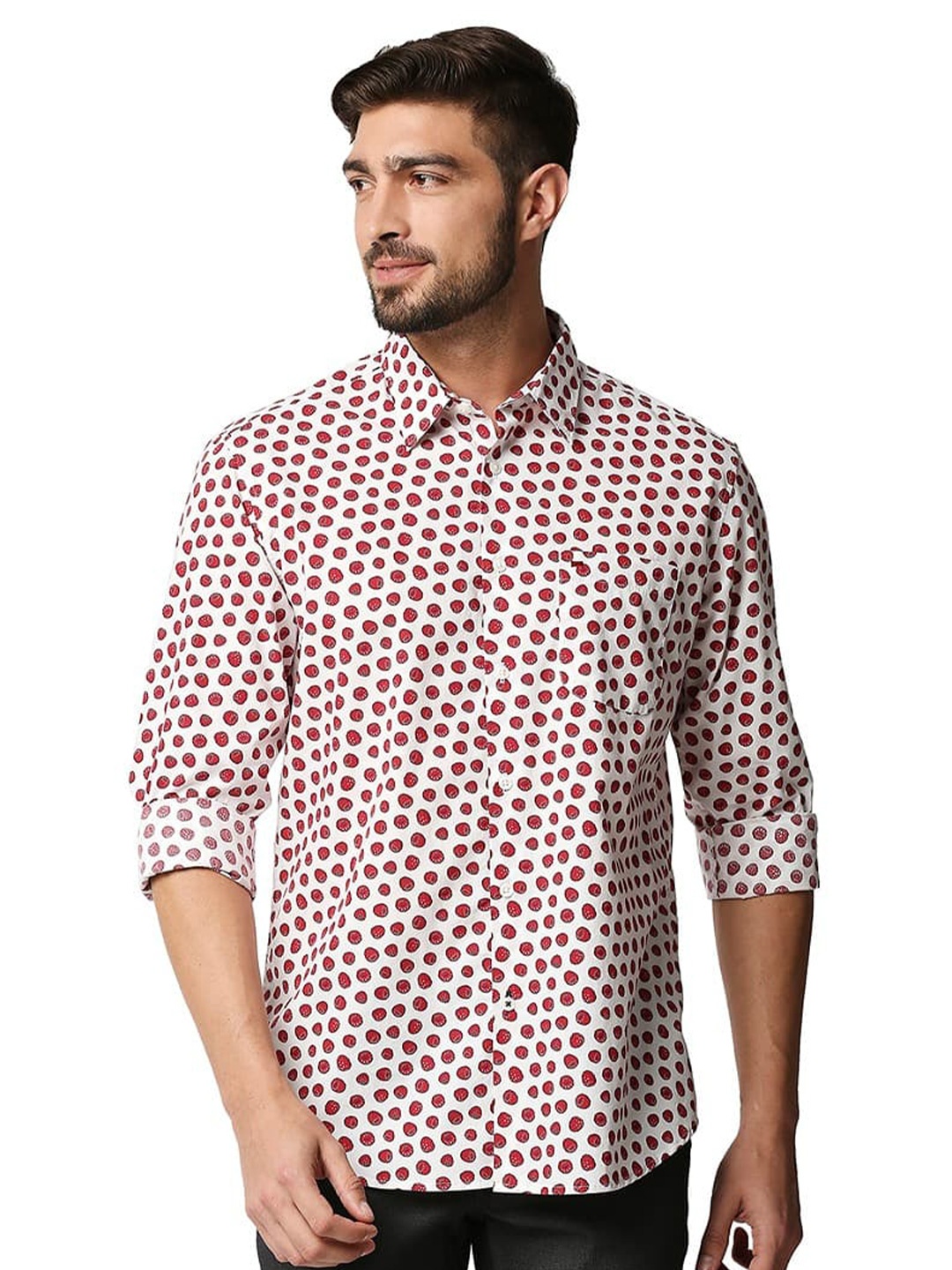 

Basics Spread Collar Slim Fit Opaque Printed Casual Shirt, Red