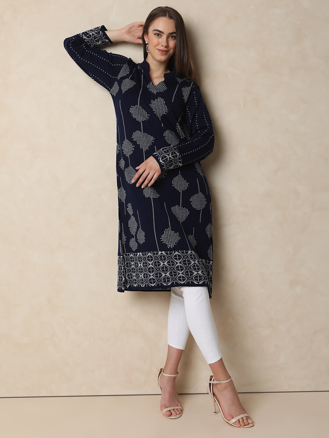 

Indifusion Ethnic Motifs Woven Design Acrylic Straight Kurta, Blue