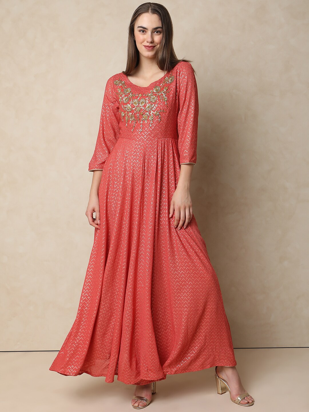 

Indifusion Embellished Maxi Ethnic Dresses, Red