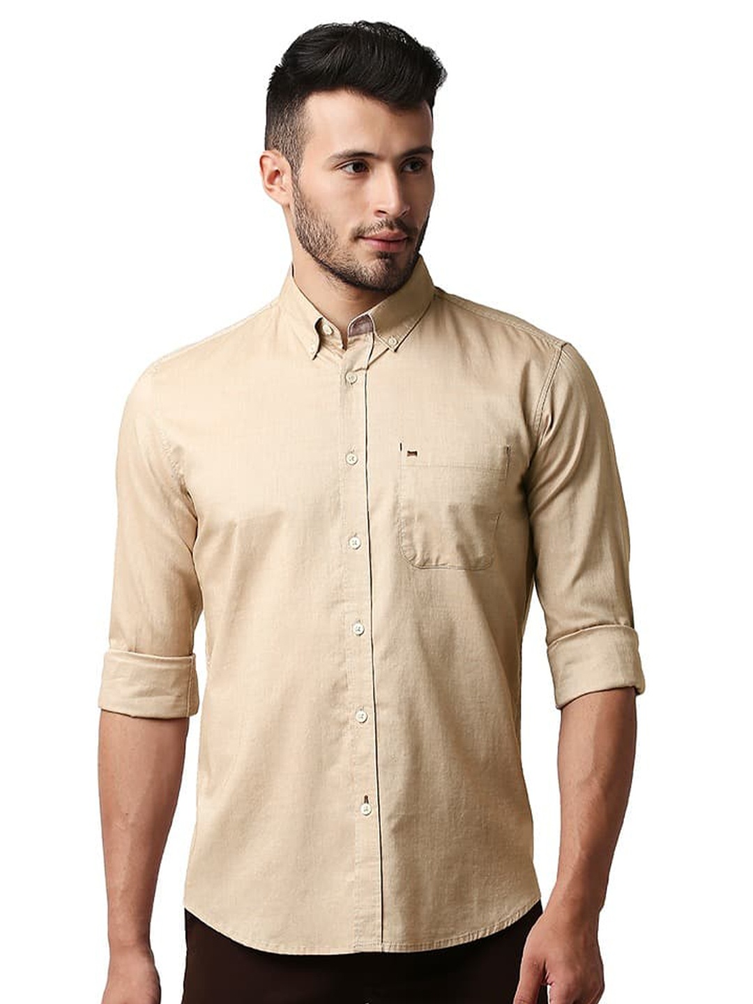 

Basics Slim Fit Cotton Casual Shirt, Beige