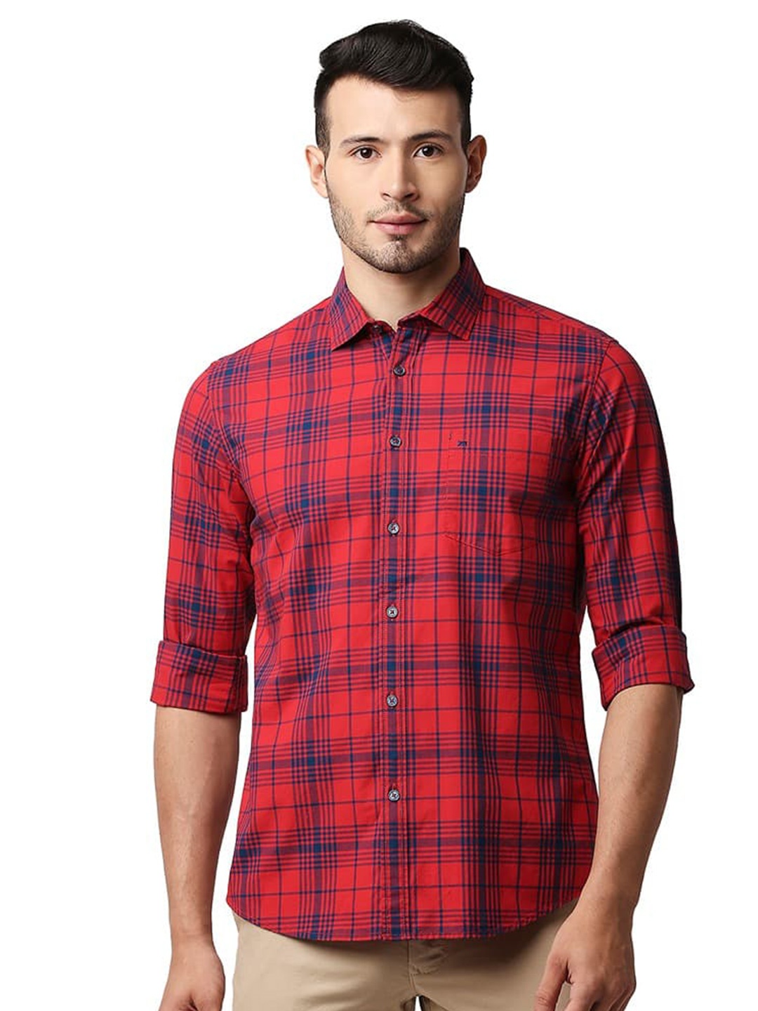 

Basics Slim Fit Opaque Checked Cotton Casual Shirt, Red