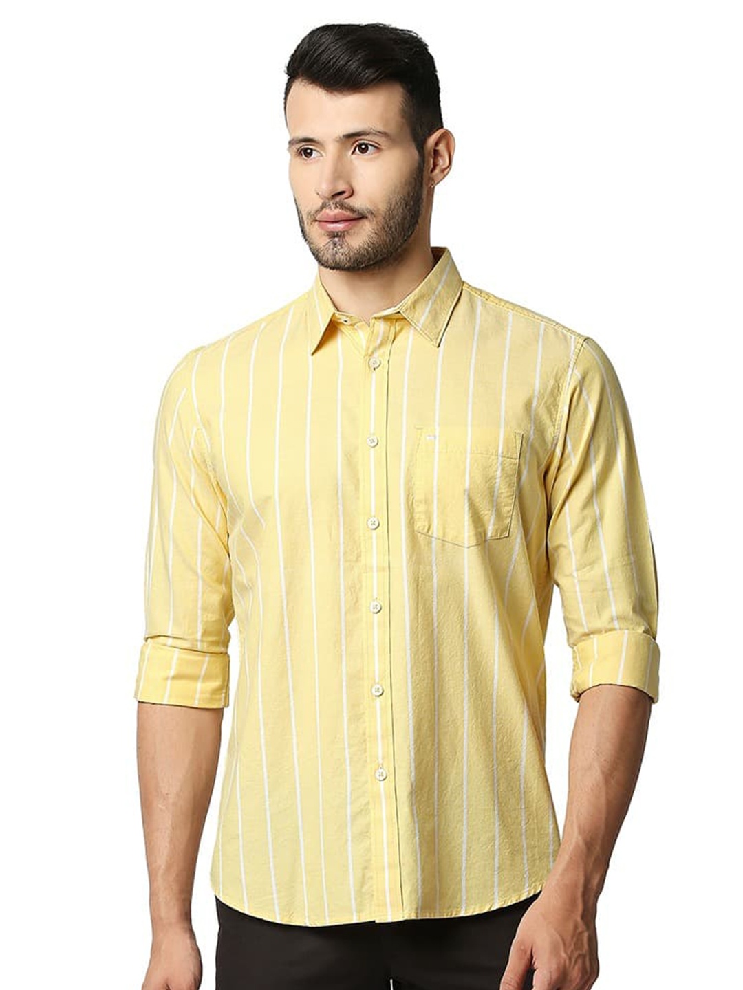 

Basics Slim Fit Opaque Cotton Casual Shirt, Beige