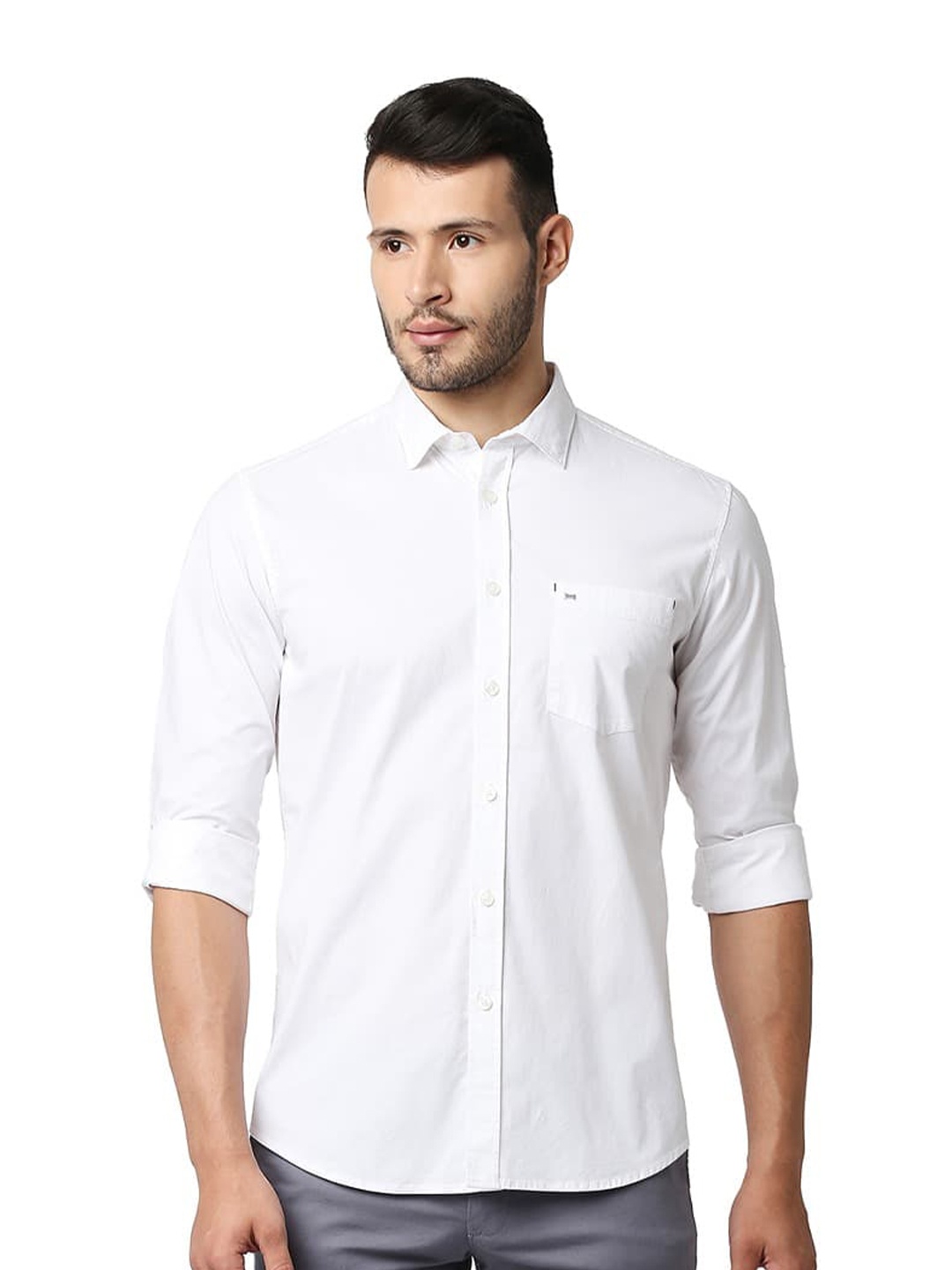 

Basics Slim Fit Cotton Casual Poplin Stretch Shirt, White