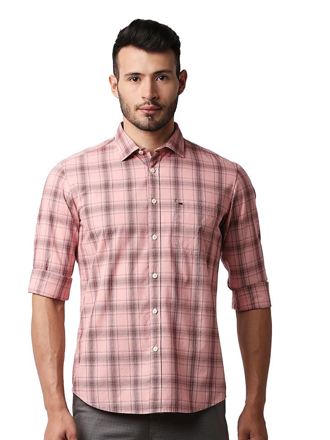 

Basics Slim Fit Opaque Checked Cotton Casual Shirt, Pink