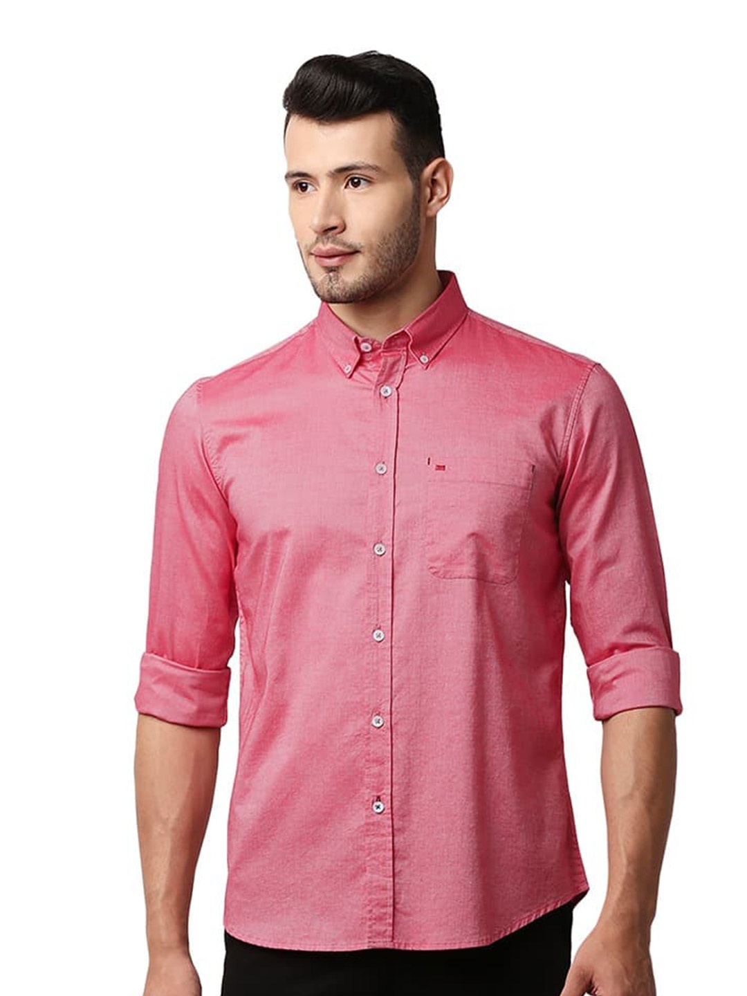 

Basics Slim Fit Opaque Cotton Casual Shirt, Red