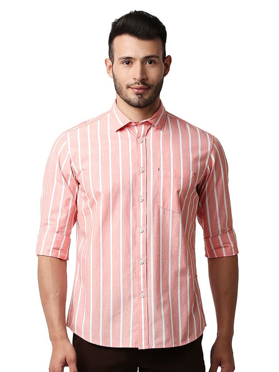 

Basics Slim Fit Spread Collar Long Sleeves Cotton Casual Shirt, Red