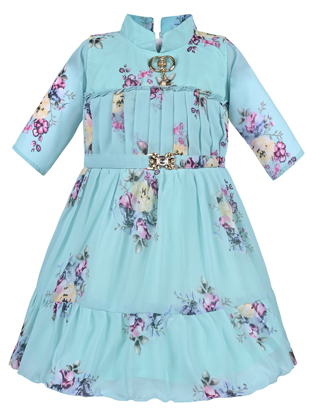 Wish Karo Girls Floral Printed Fit & Flare Maxi Dress, Blue