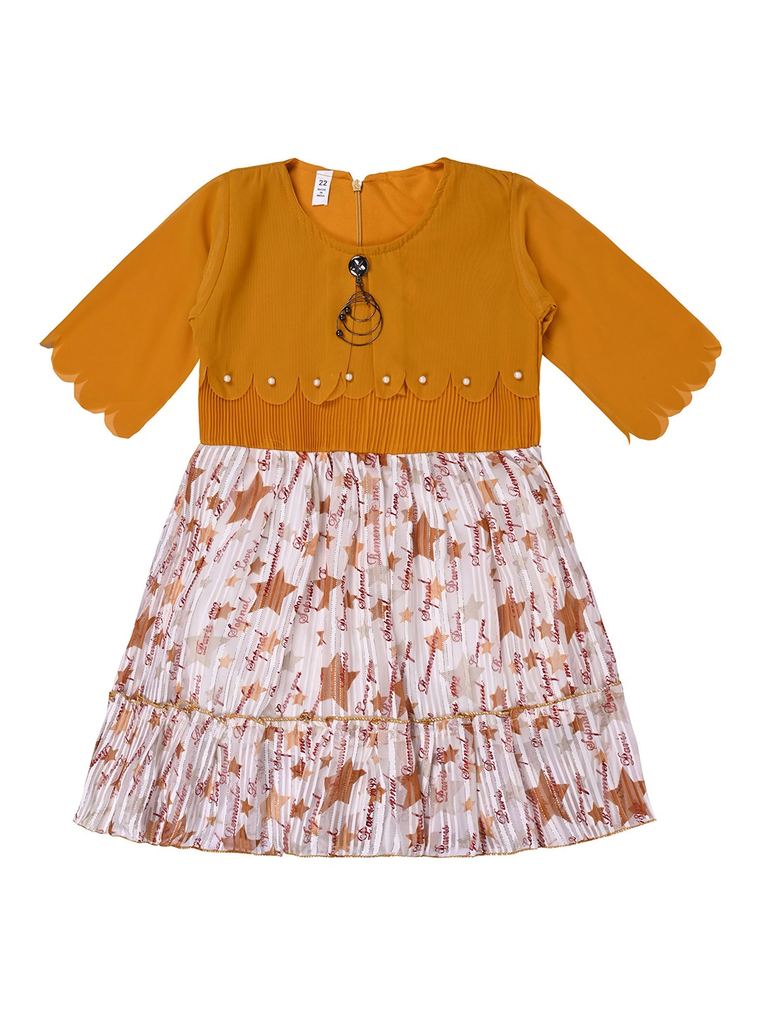 

Wish Karo Girls Conversational Print Georgette Fit & Flare Dress, Mustard