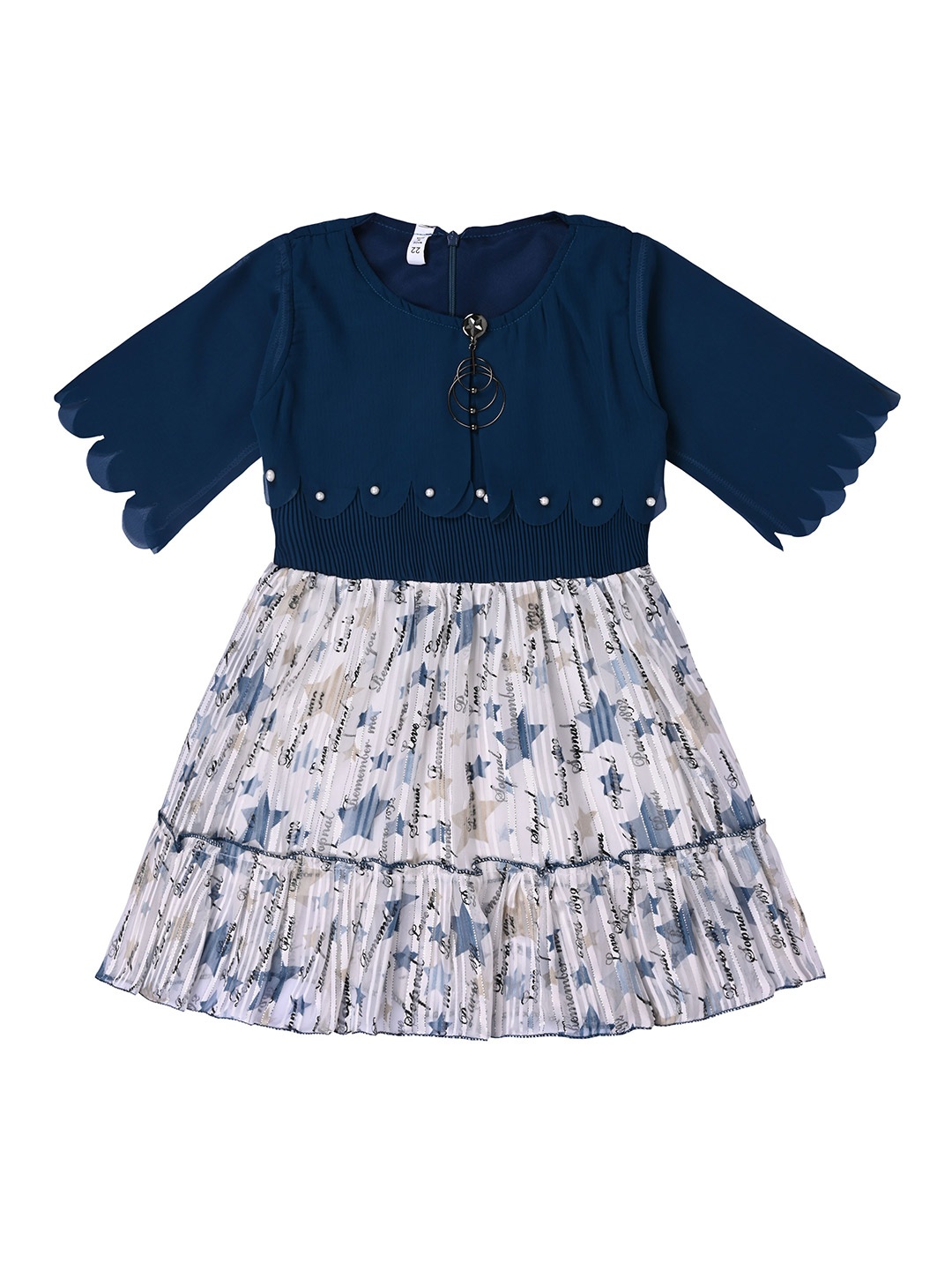 

Wish Karo Girls Conversational Print Georgette Fit & Flare Dress, Blue