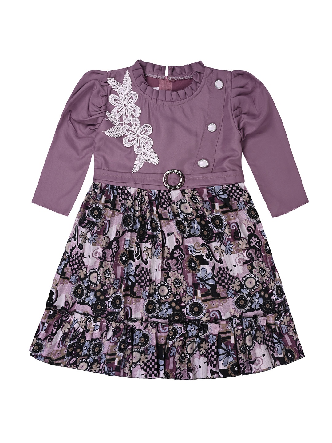 

Wish Karo Girls Floral Print Satin Fit & Flare Dress, Purple