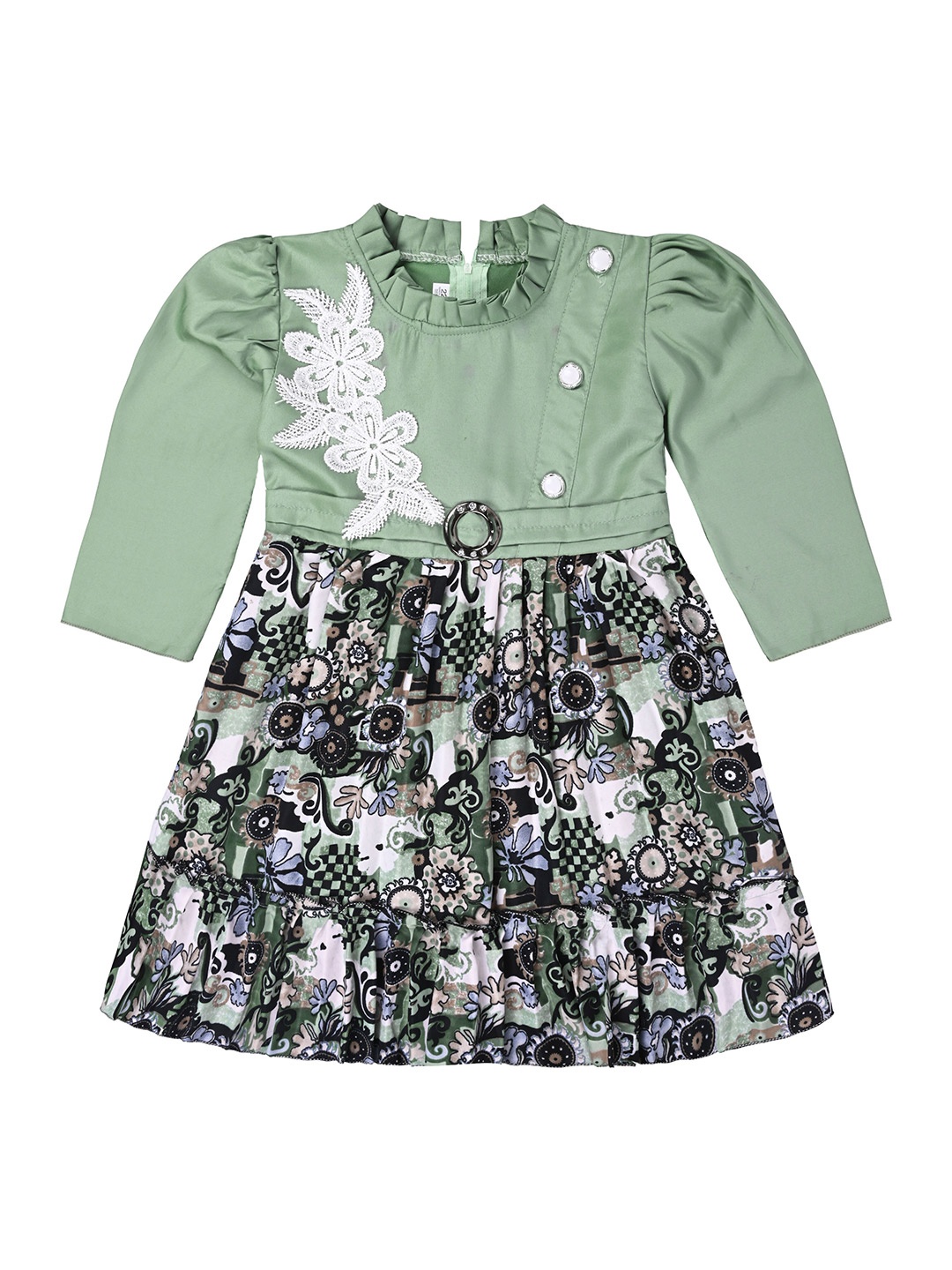 

Wish Karo Girls Floral Print Satin Fit & Flare Dress, Green