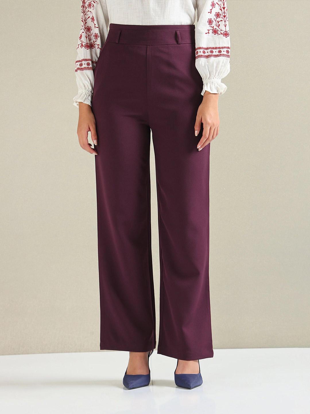 

U.S. Polo Assn. Women Mid-Rise Wide Leg Trousers, Red