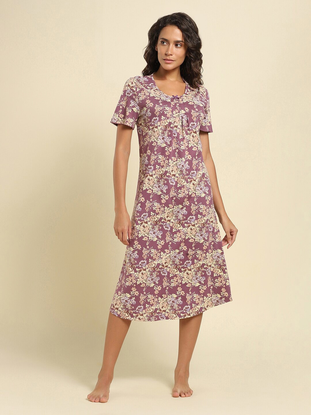 

Van Heusen Floral Printed Pure Cotton Midi Nightdress, Violet