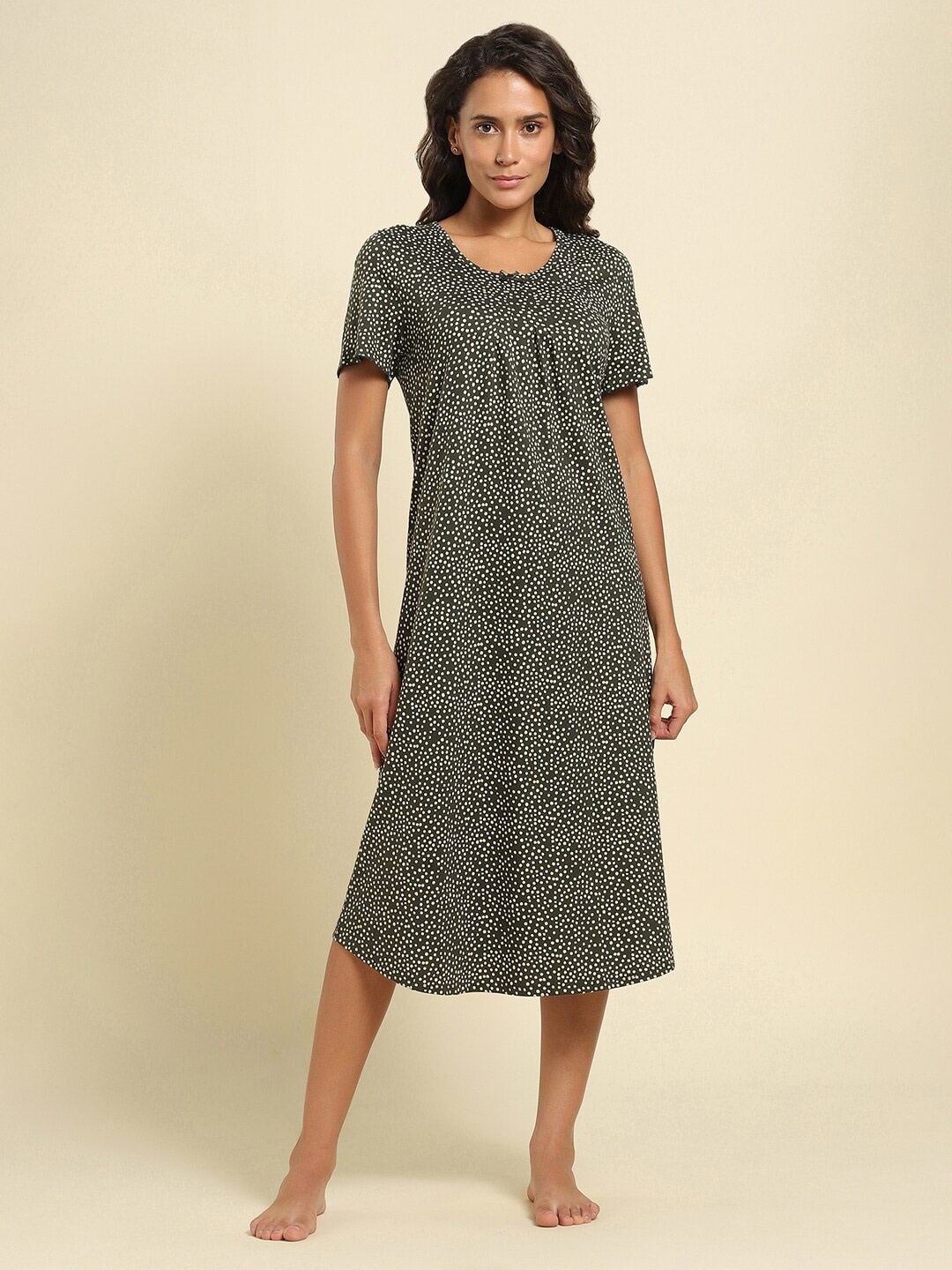 

Van Heusen Polka Dots Printed Pure Cotton Midi Nightdress, Green