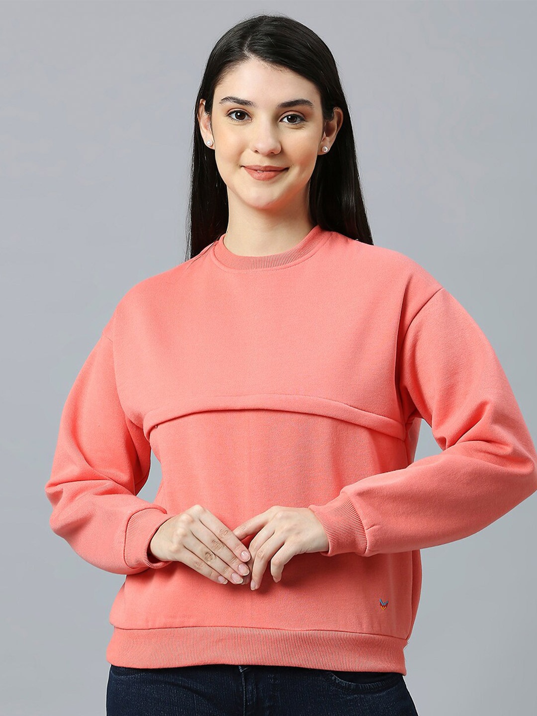 

True Shape Round Neck Long Sleeves Maternity Sweatshirt, Orange