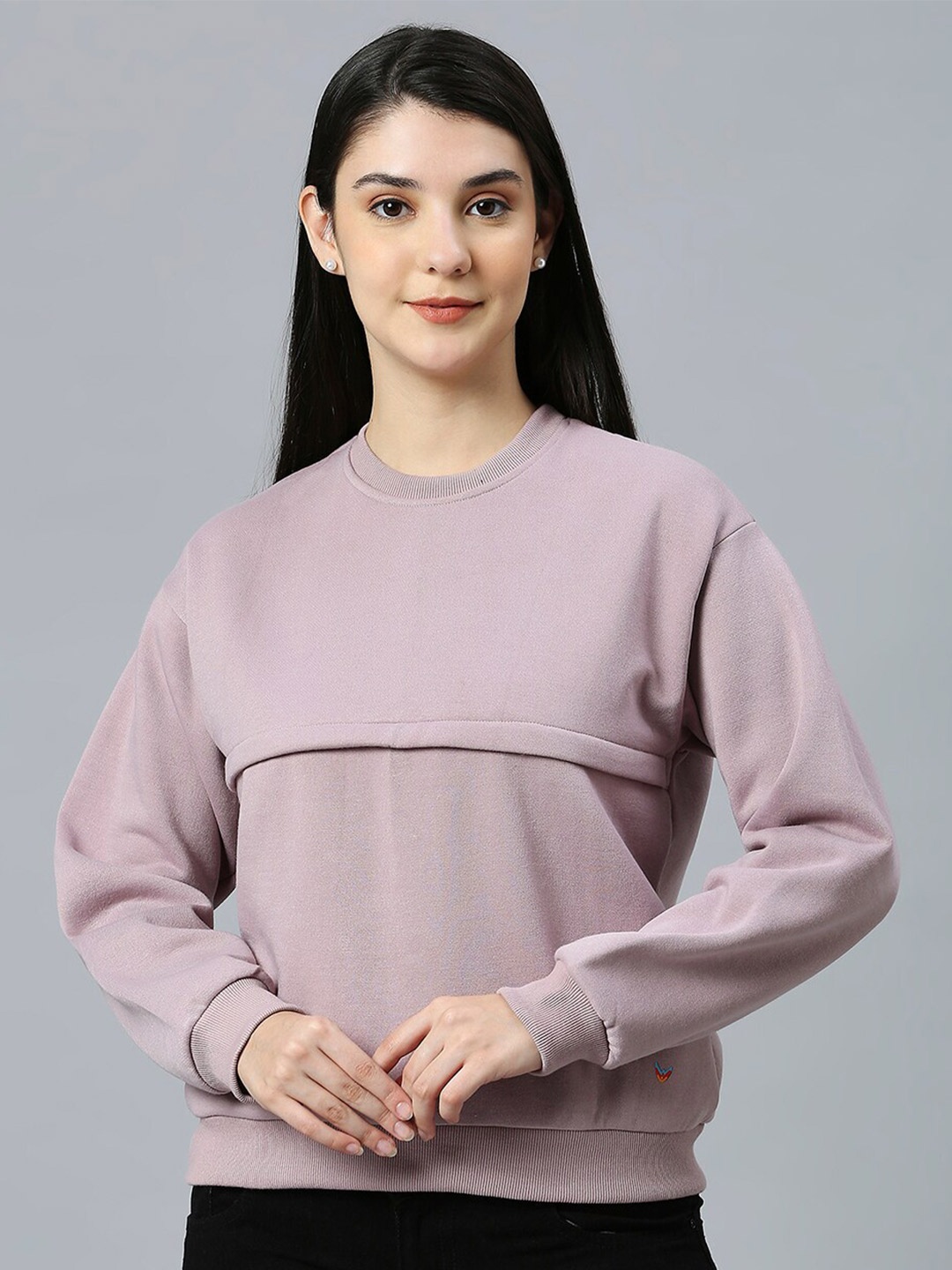 

True Shape Women Round Neck Ribbed Maternity Sweatshirt, Mauve