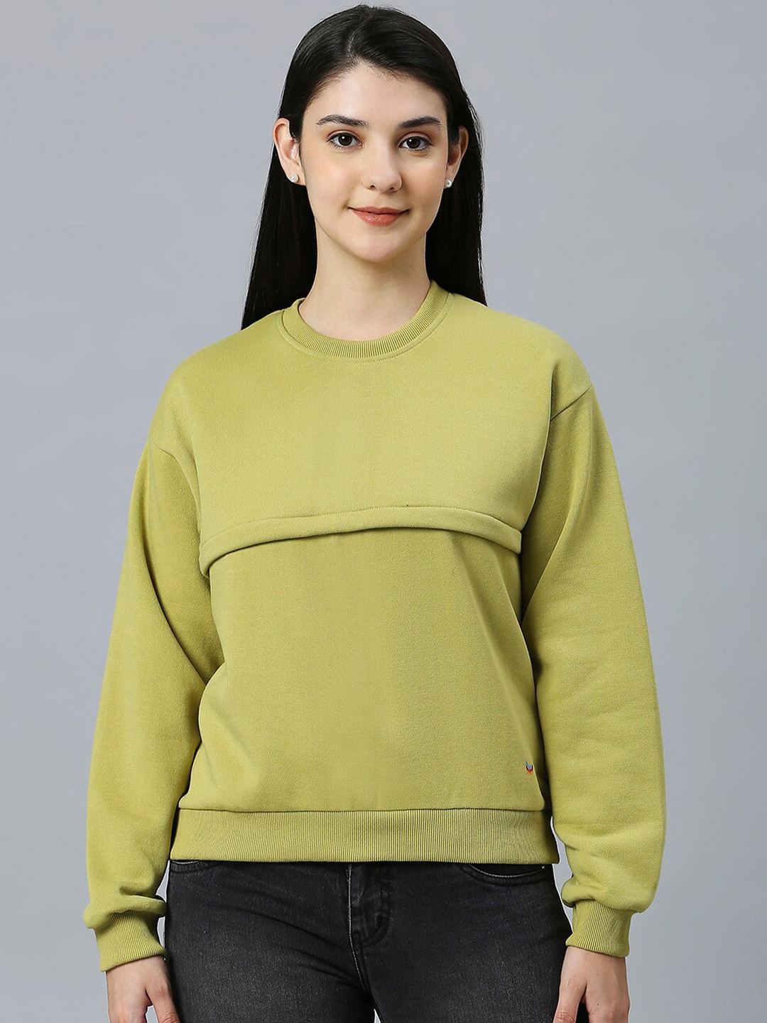 

True Shape Round Neck Long Sleeves Maternity Sweatshirt, Olive