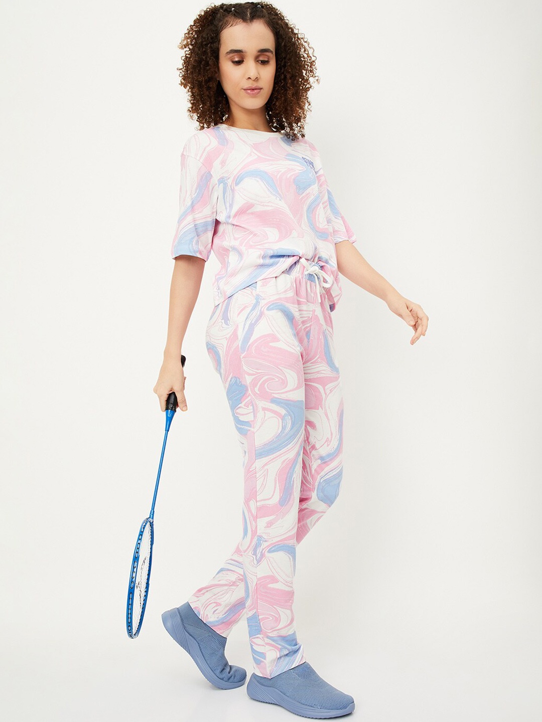 

max Women Abstract Printed Pure Cotton Sports Track Pants, Pink