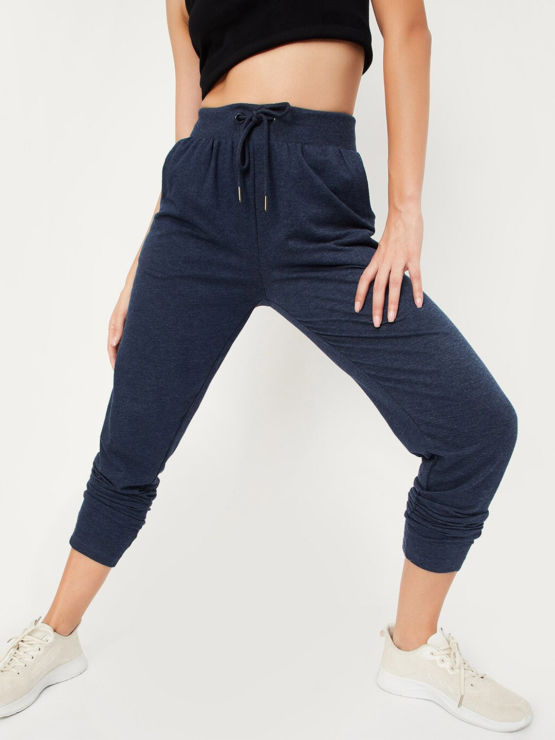 

max Women Mid-Rise Track Pants, Navy blue