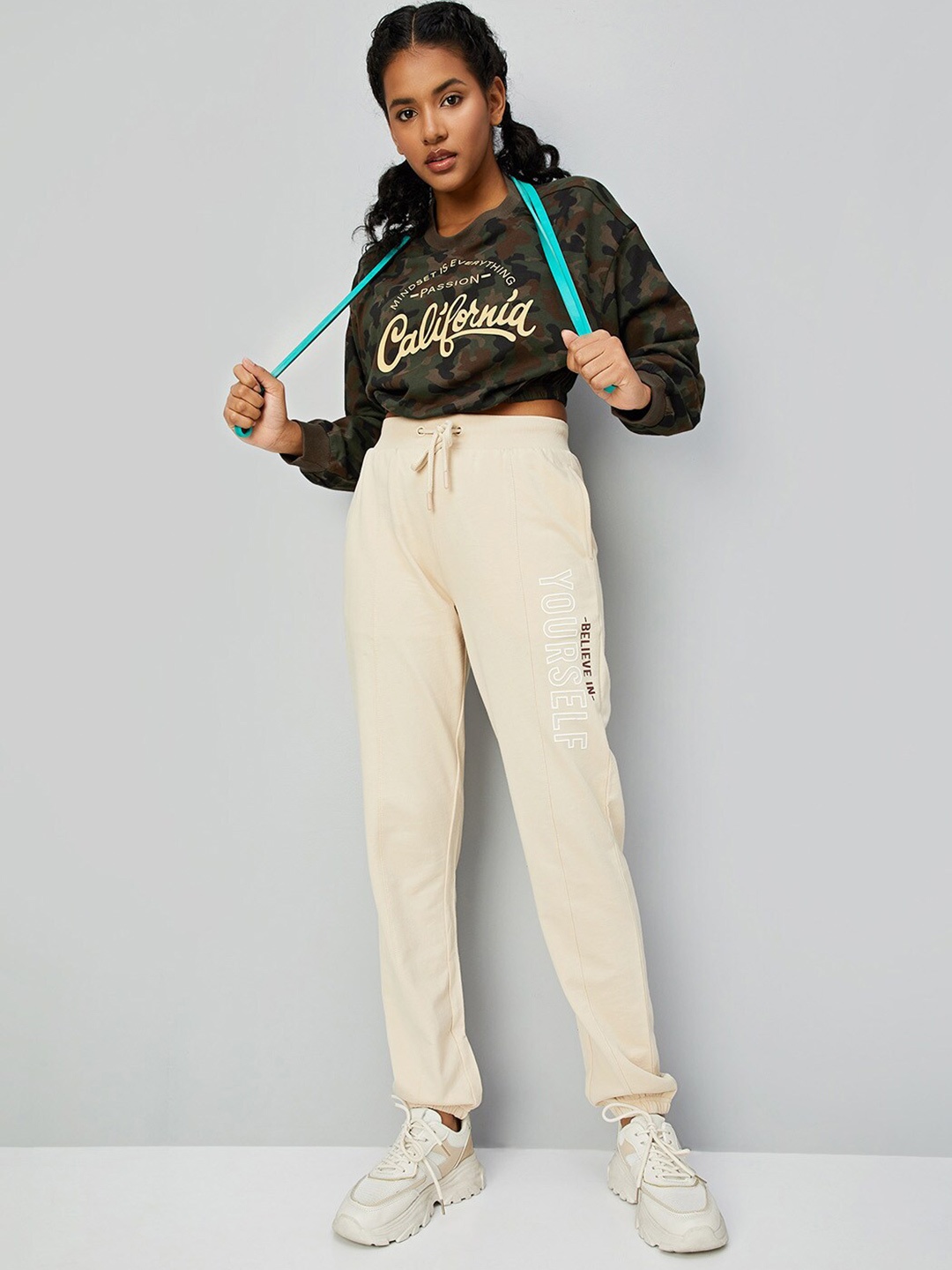

max Women Printed Pure Cotton Joggers, Beige