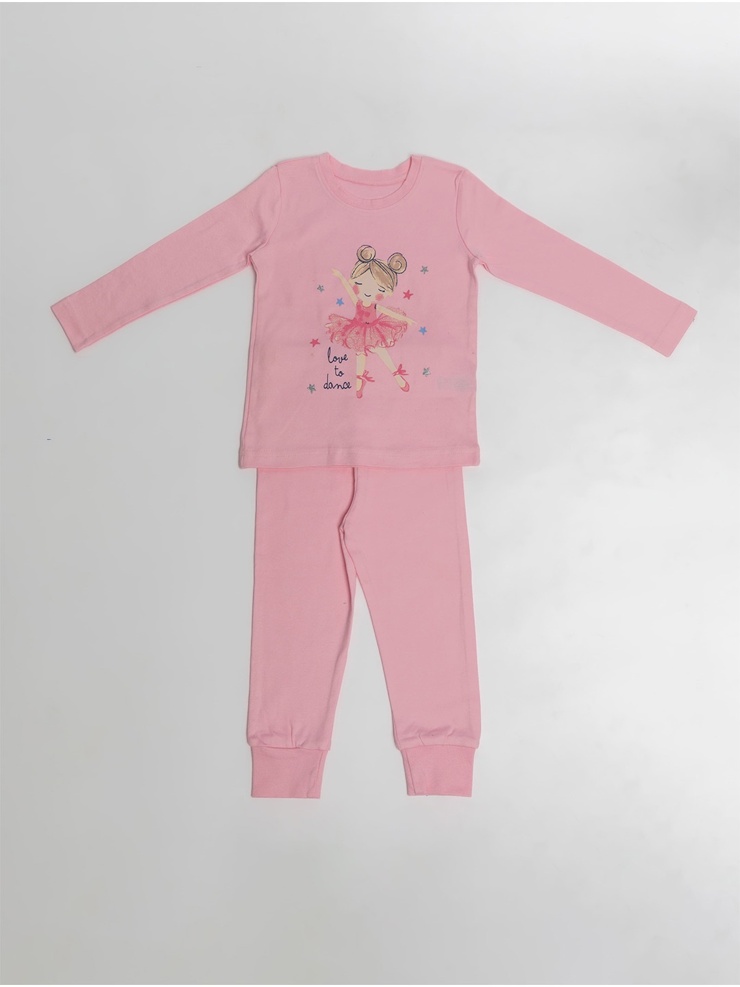 

BAESD Girls Graphic Printed Long Sleeves Pure Cotton T-shirt With Trouser, Pink
