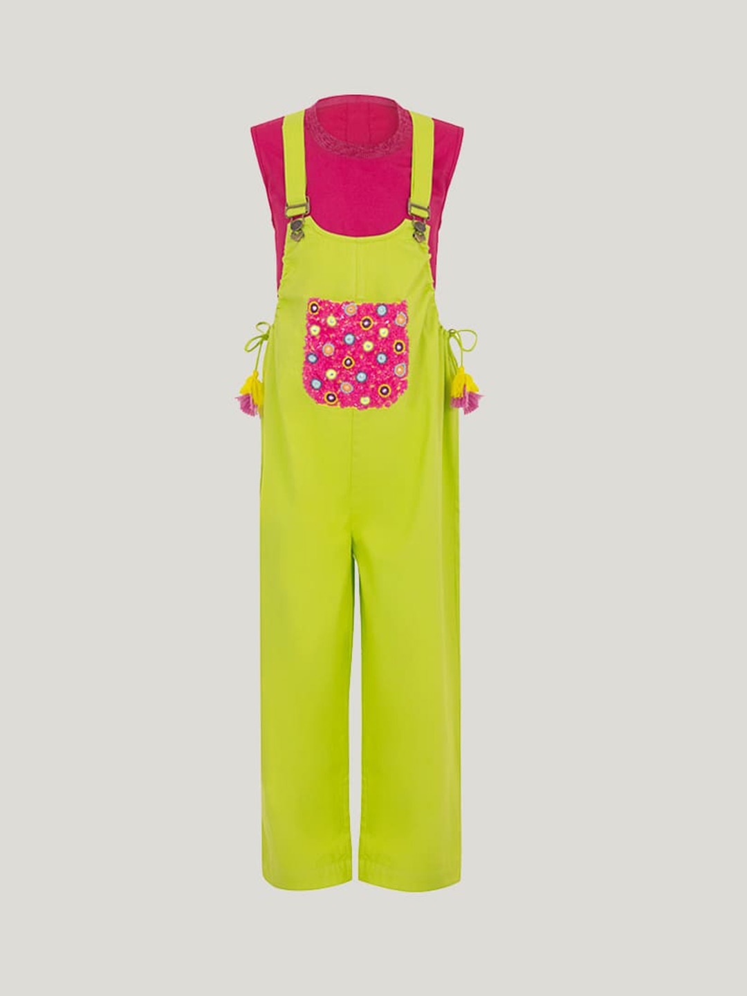 

BAESD Girls Embellished Sleeveless Dungaree With Top, Lime green