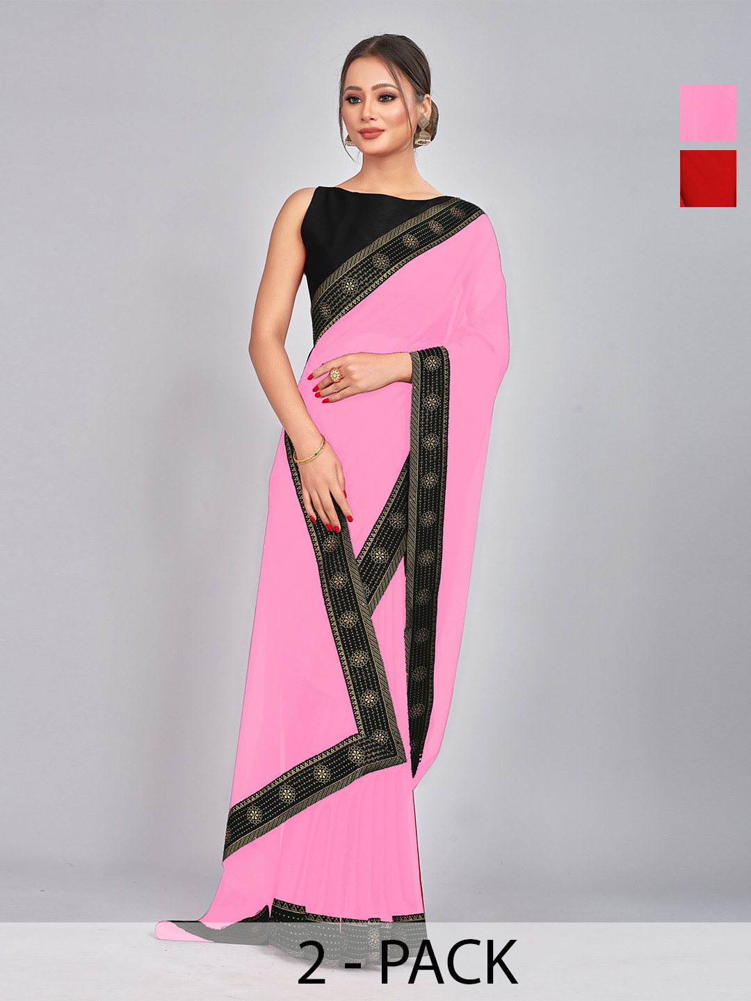 

CastilloFab Red & Pink Pure Georgette Saree
