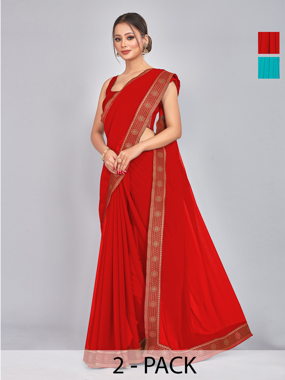 

CastilloFab Red & Blue Pure Georgette Saree