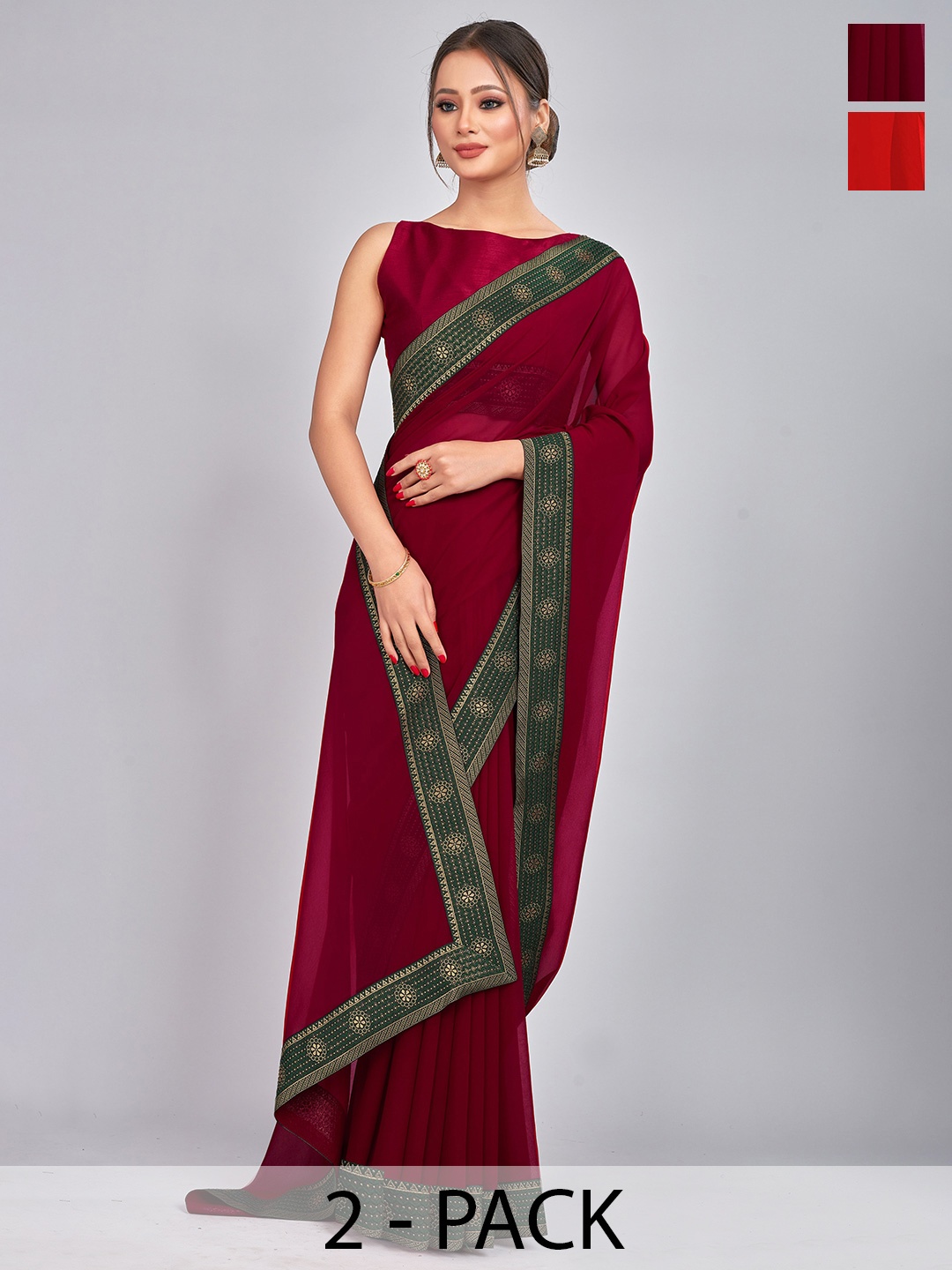 

CastilloFab Maroon & Red Pure Georgette Saree