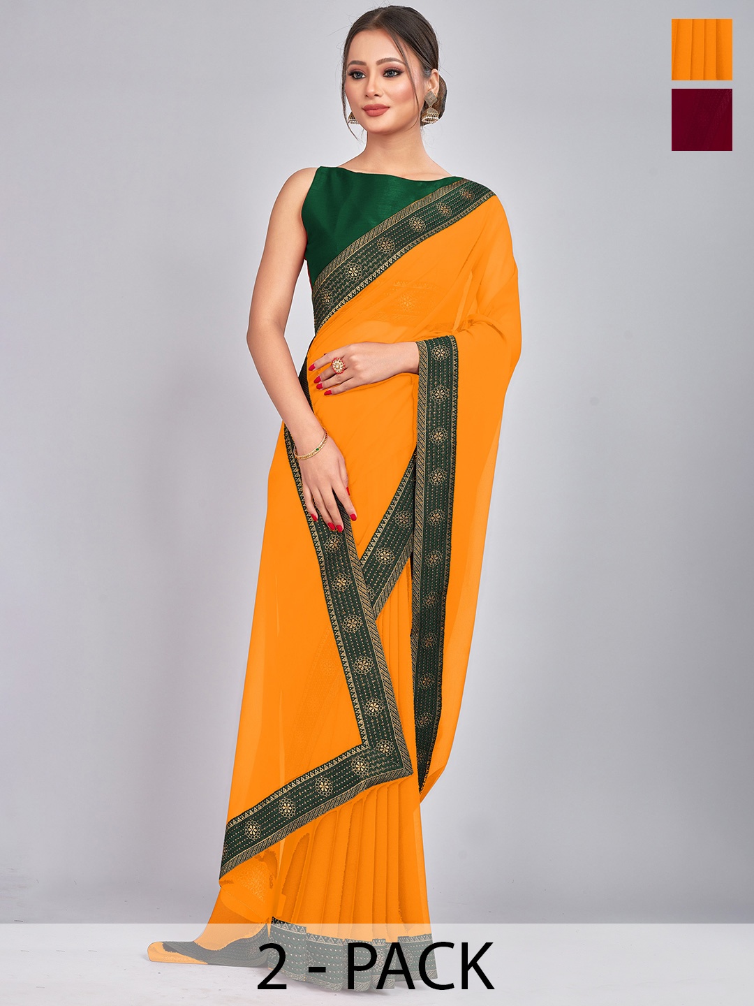 

CastilloFab Selection Of 2 Ethnic Pure Georgette Sarees, Maroon