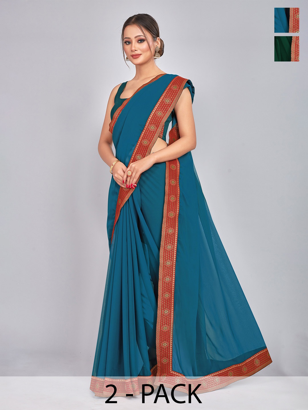 

CastilloFab Selection Of 2 Ethnic Pure Georgette Sarees, Teal