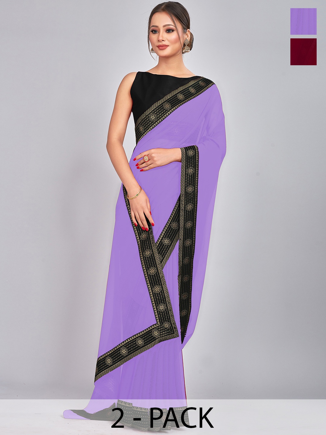 

CastilloFab Selection Of 2 Ethnic Pure Georgette Sarees, Maroon