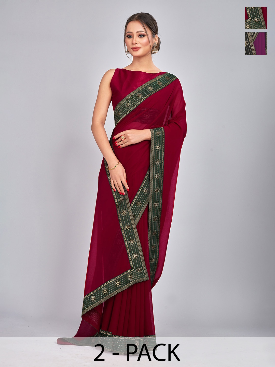 

CastilloFab Selection Of 2 Zari Pure Georgette Saree, Maroon