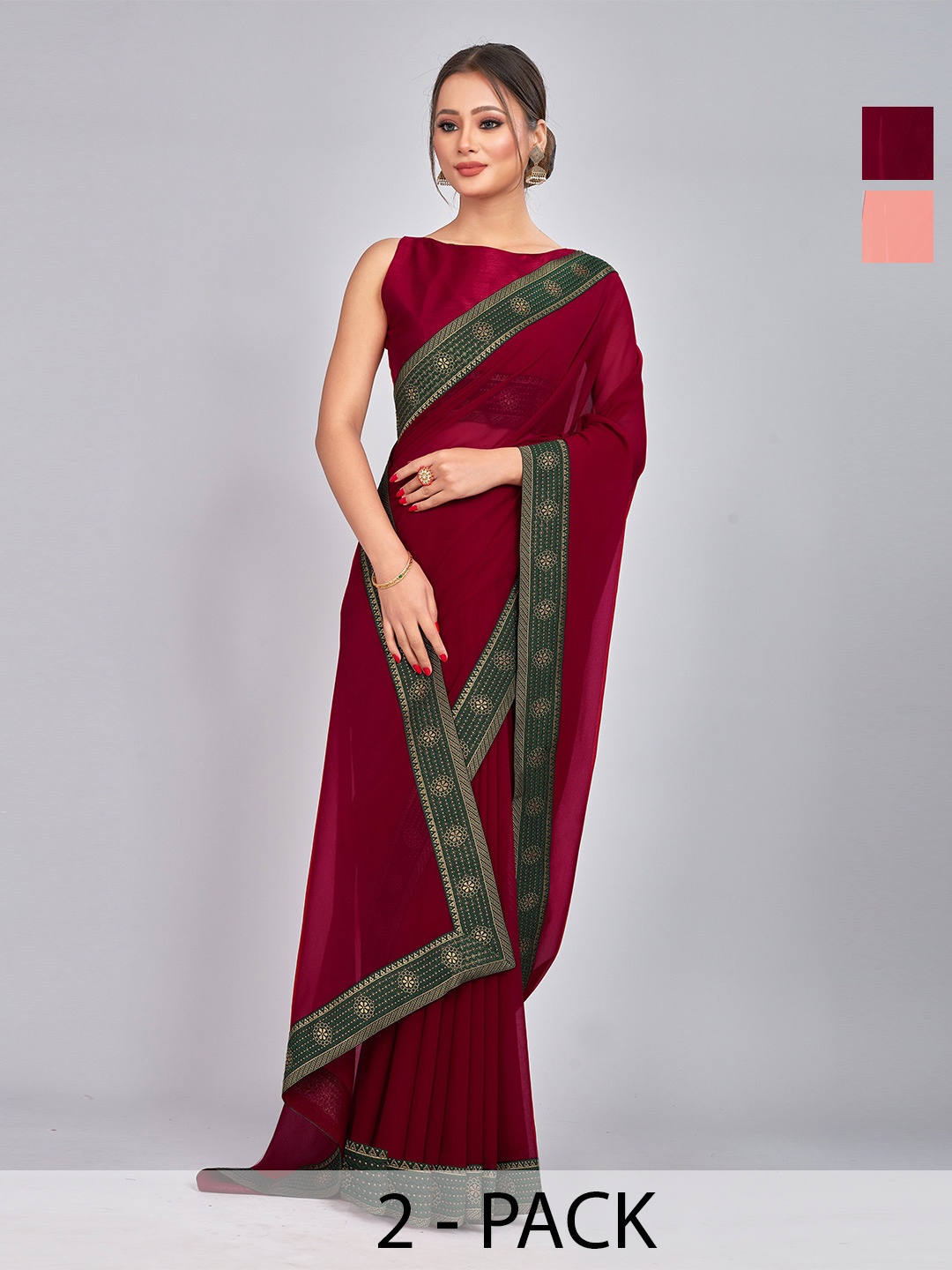 

CastilloFab Zari Pure Georgette Saree, Maroon