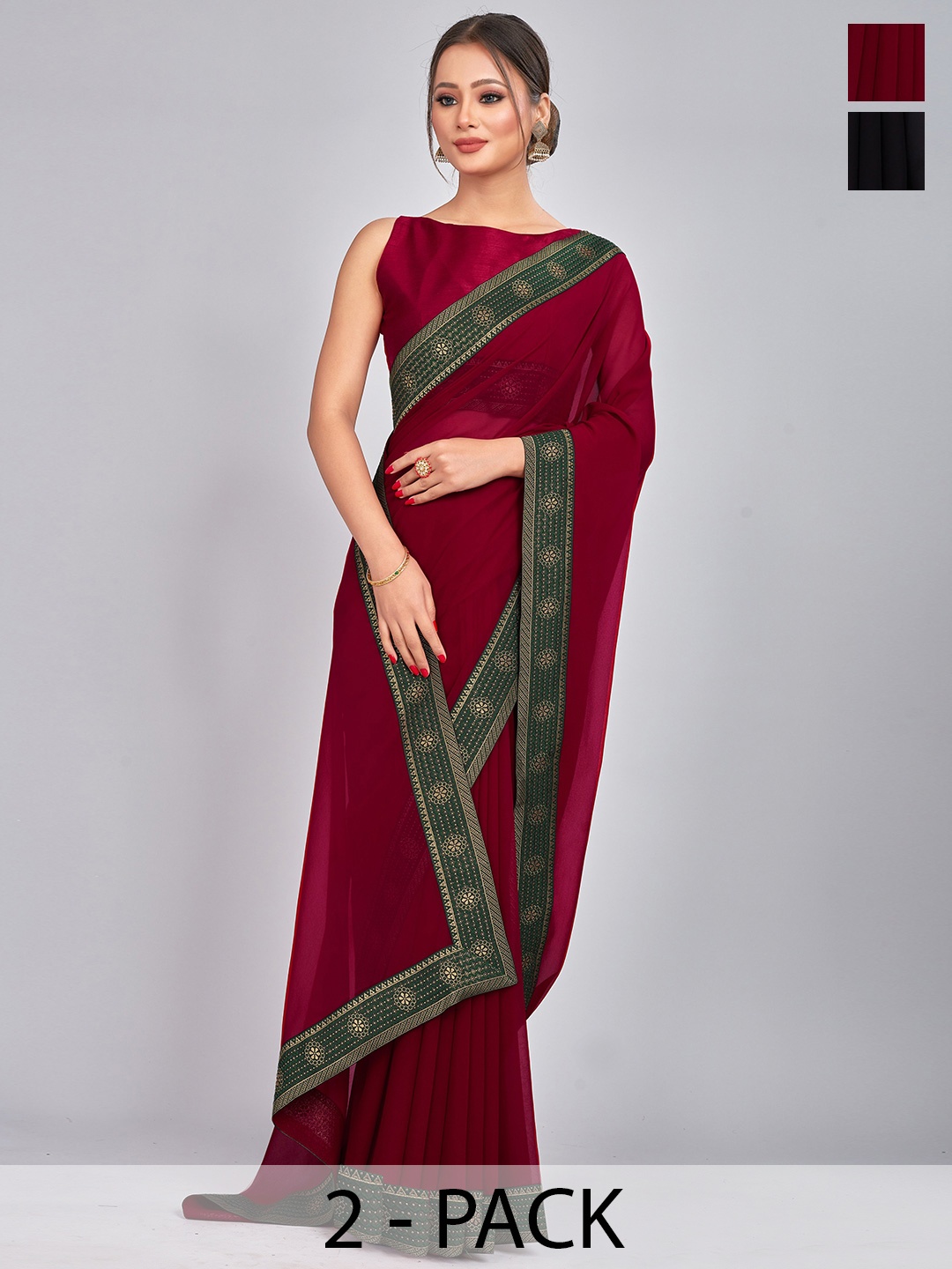 

CastilloFab Pack of 2 Gotta Patti Pure Georgette Saree, Maroon